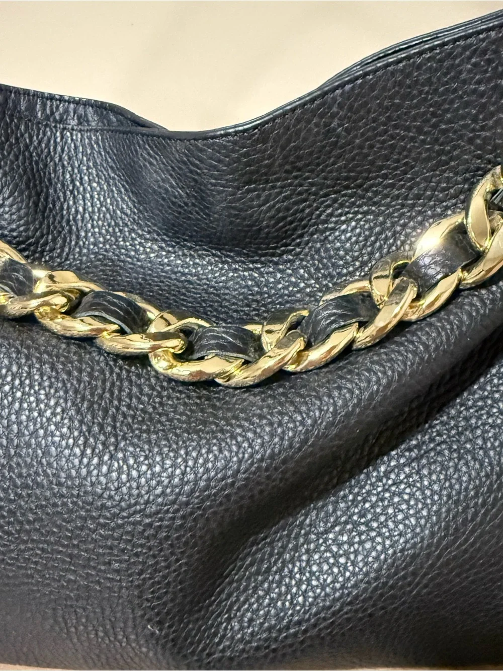 Mark & Graham Black Pebbled Leather Hobo Bag Gold Chain Shoulder Bag